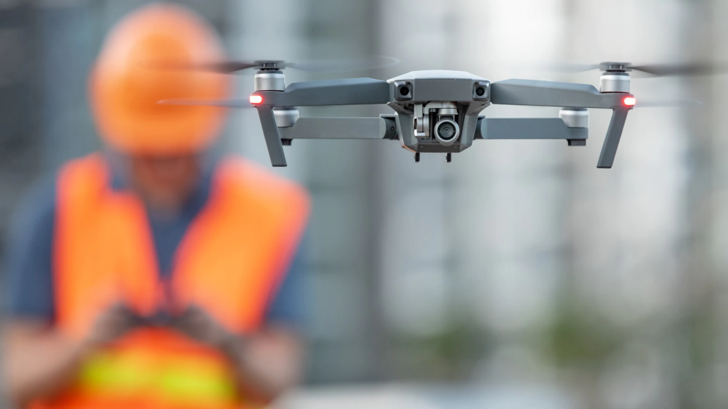 Image of a commercial drone at a construction site.